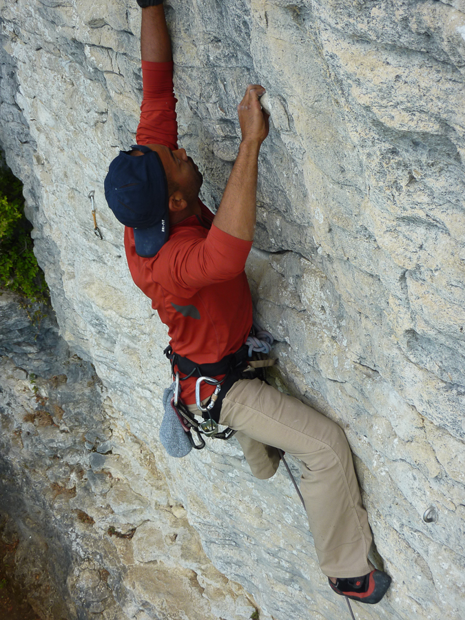 Rock climbing in my outdoor wear