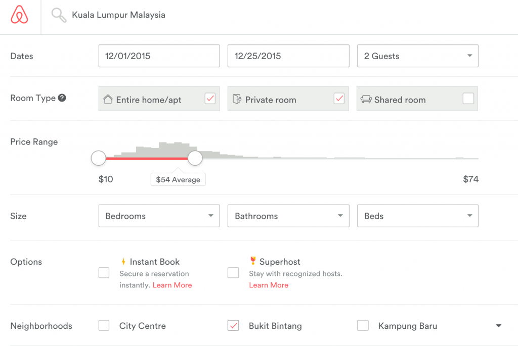 Airbnb filtering