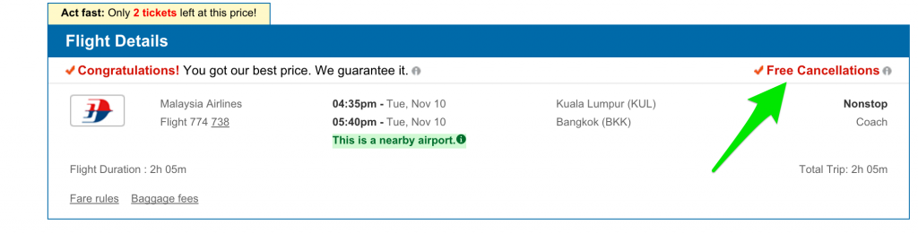 Cheapoair free cancelation option